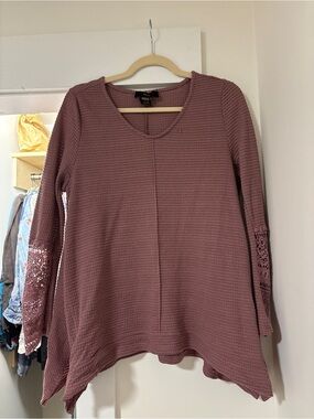 Mauve Crochet-Sleeve Waffle Knit Tunic